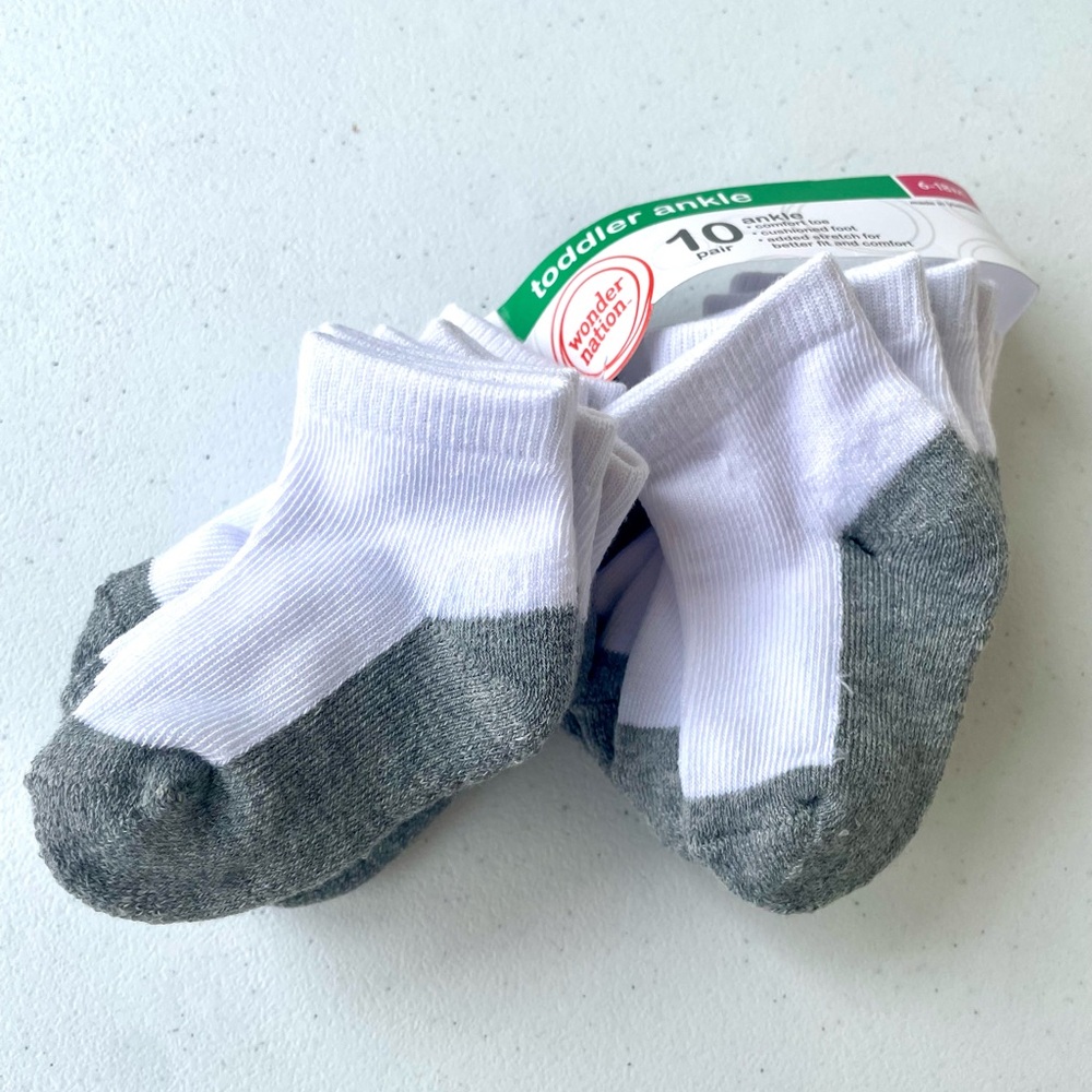 Toddler Ankle Socks 6-18M White Gray Comfort Toe (7 pcs)